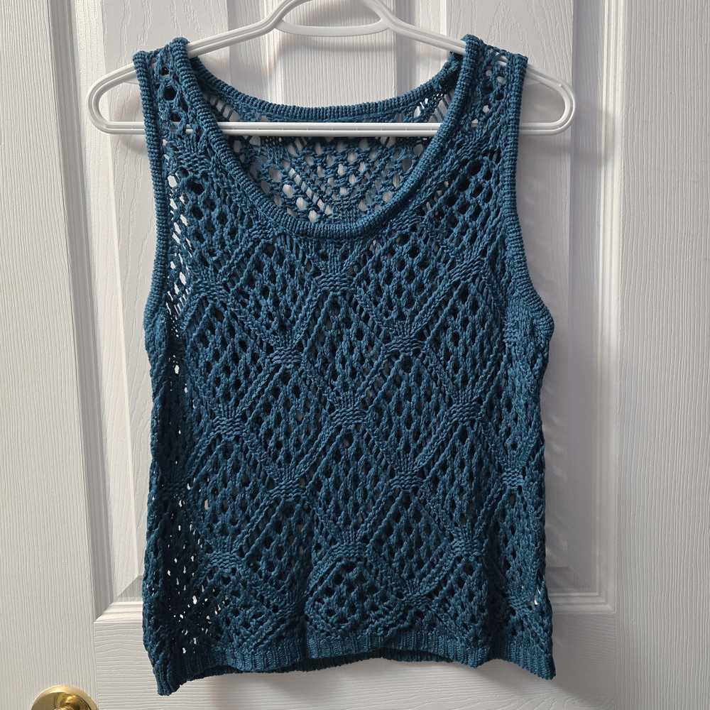 Teal Sleeveless Crochet Top
